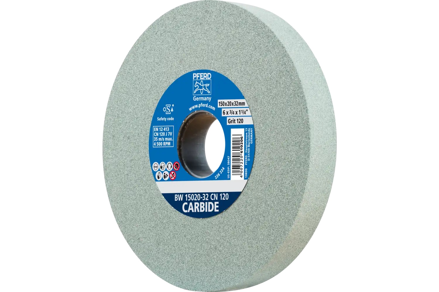 Picture of Pferd Vitrified Bench Wheel, Carbide, 6" X 3/4 X 1-1/4, 120 Grit, Silicon Carbide